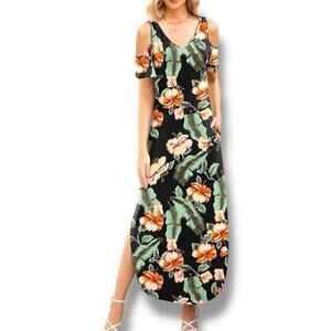 Gracyoga Floral Tropical Sexy Sleeve Maxi Dress 2XL Boho Beach Vacation